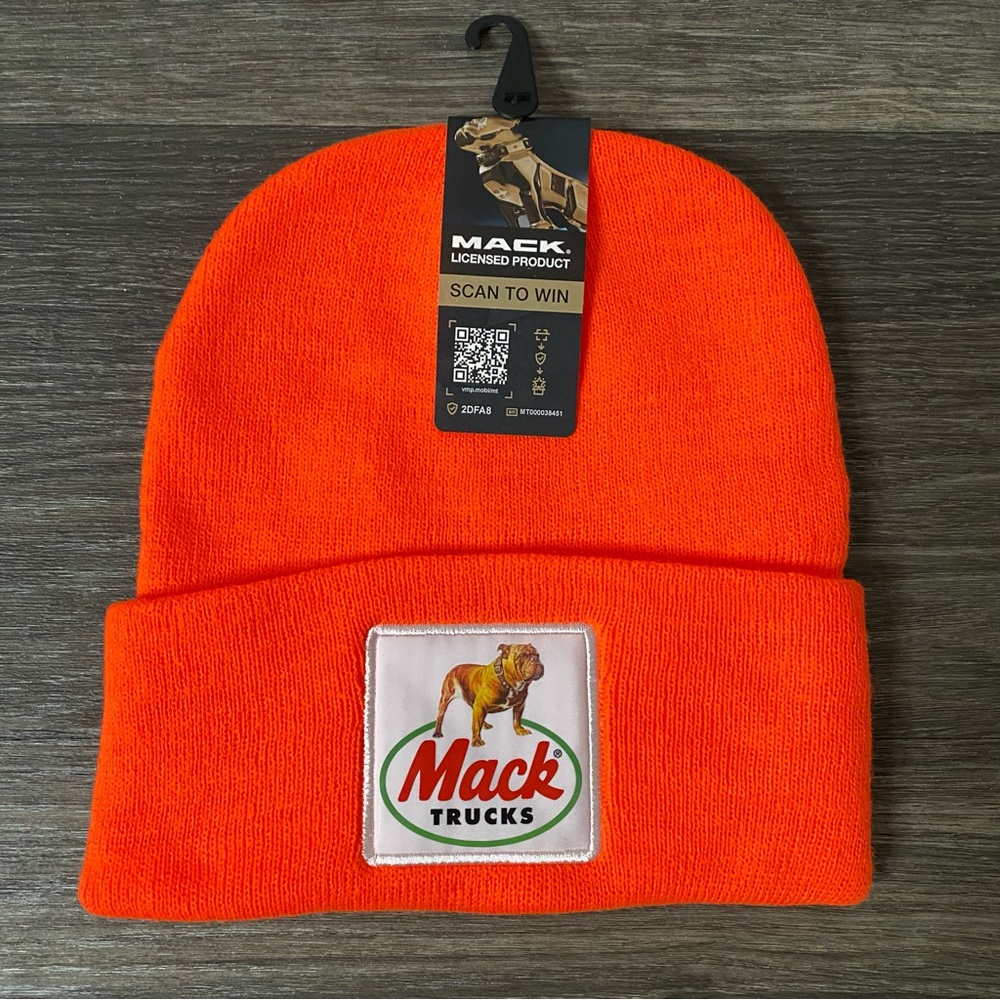 Mack Trucks Bulldog Beanie Orange Hat Winter Cap Cuffed Hunting Workwear NEW